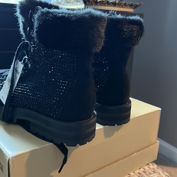 Express Black Sequin Combat Boots - Picture 8 of 9